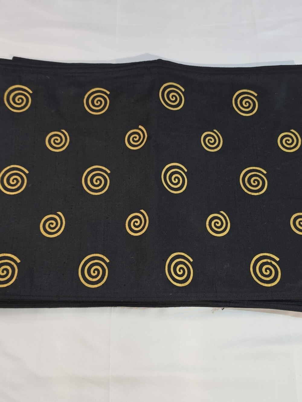 Pier 1 Imports Black Silk W/ Gold Swirls Fabric Placemats 13"x 19" Set 14